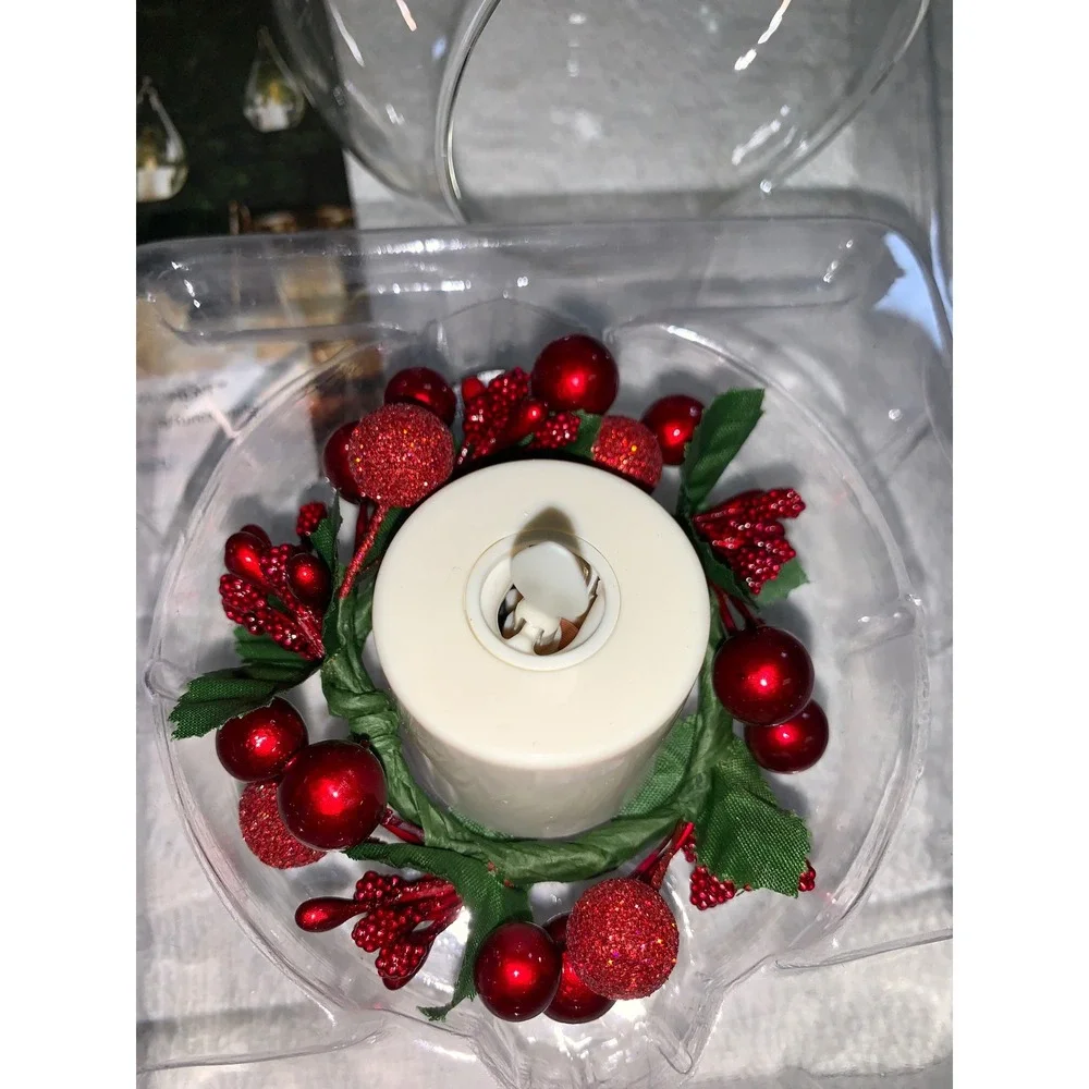Luminara Real Flame-Effect Candle Berry Ornament Glass Globe Votive Timer CR2450